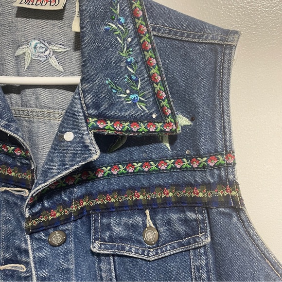 Vintage Women's Bill Blass Jeans Denim Vest Embroidery Floral & Rhinestone EUC M - Picture 7 of 10